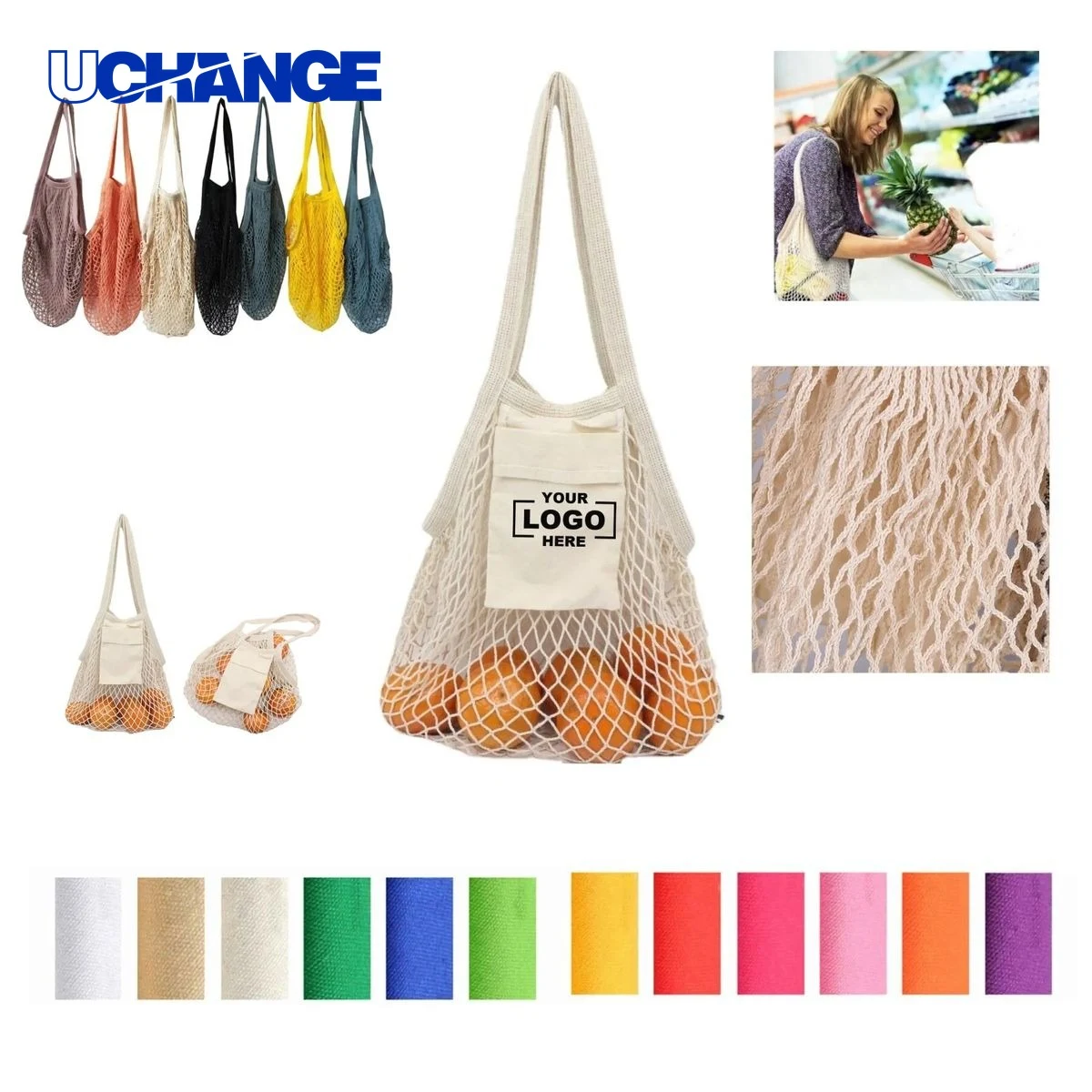 Collapsible Cotton Mesh Tote Breathable Foldable Shopping Bag, custom tote bag with logo imprint 1