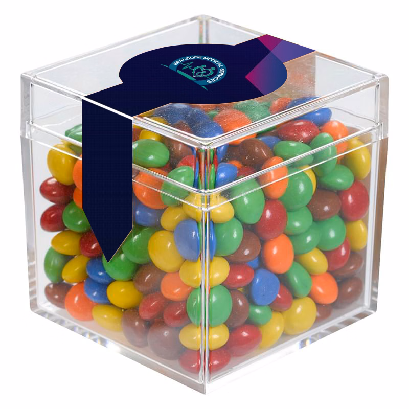 Cube Shaped Acrylic Container With Chocolate Littles