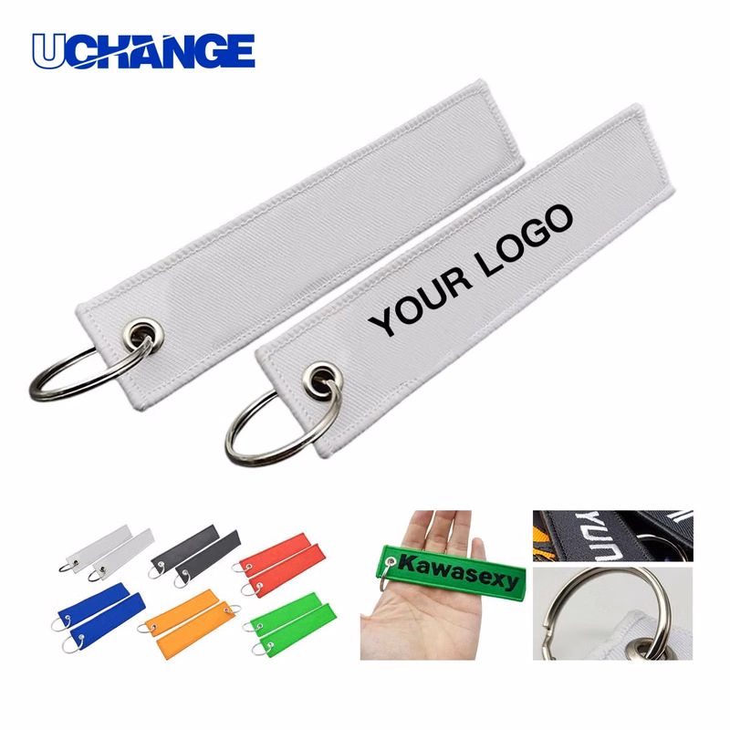 Woven Polyester Keychain Tag Accessory with Metal Ring
