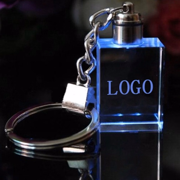 LED Light 3d/2d Laser Engraving Crystal Glass Keychain