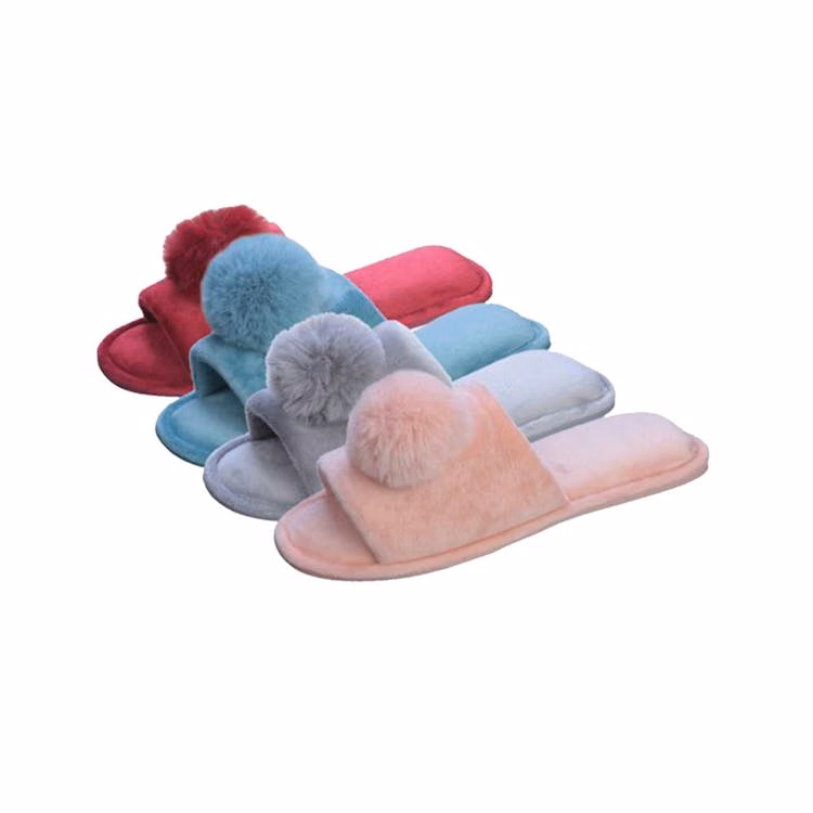 Women's Velvet Pom-pom Open Toe House Slippers Assorted S-XL
