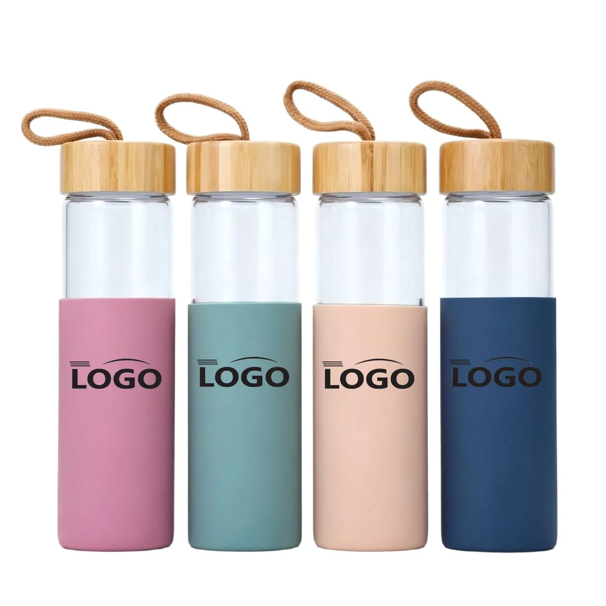 Protective Silicone Wrapped 18 Ounce Glass Tumbler with Wooden Cap 1