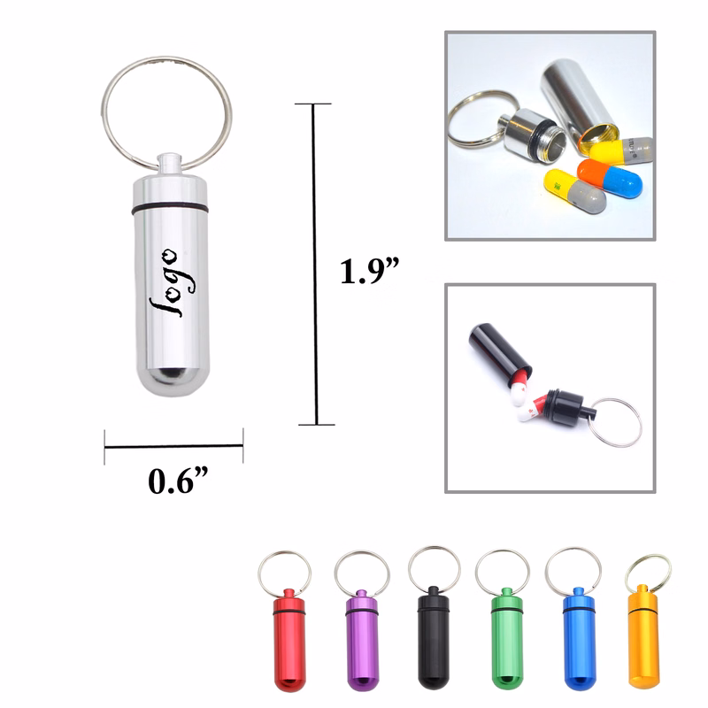 MOQ50 Compact Aluminum Pill Keychain Container