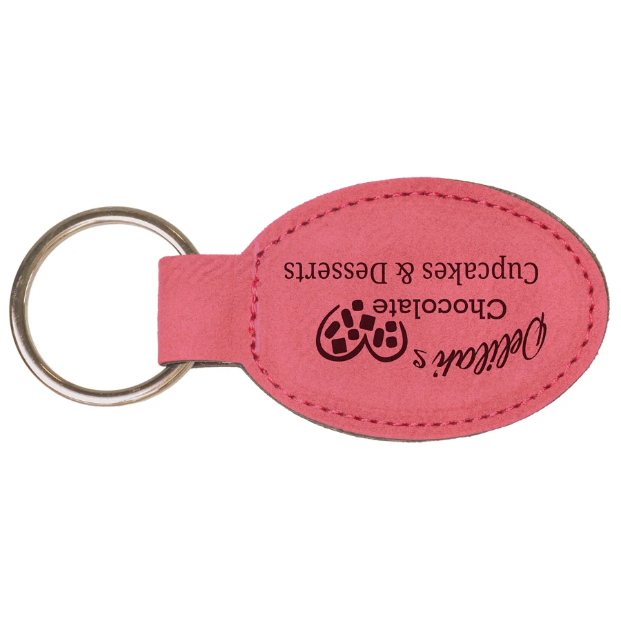 3" x 1 3/4" Pink Leatherette Oval Keychain 1