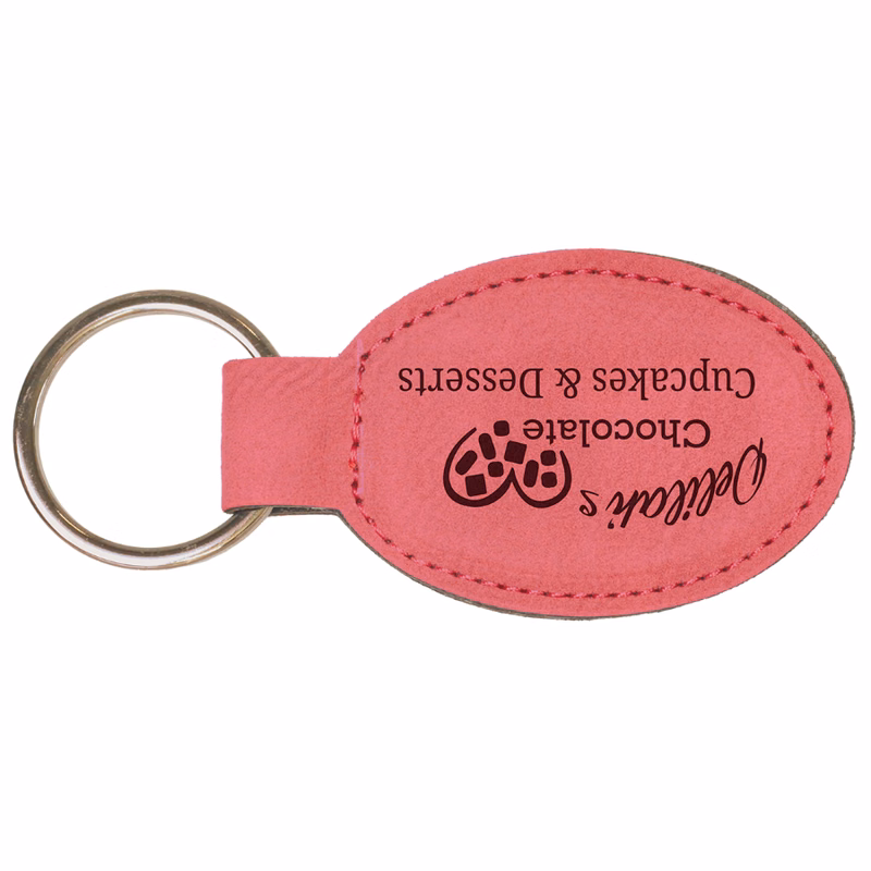 3" x 1 3/4" Pink Leatherette Oval Keychain