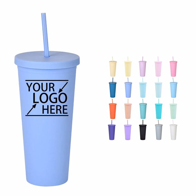 23OZ Double-Wall Plastic Straw Cup