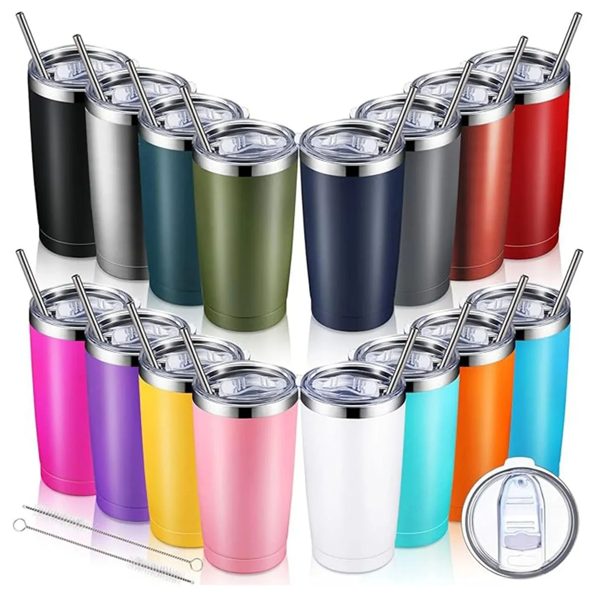 20 Oz Stainless Steel Tumbler with Lid and Straw Powder 1