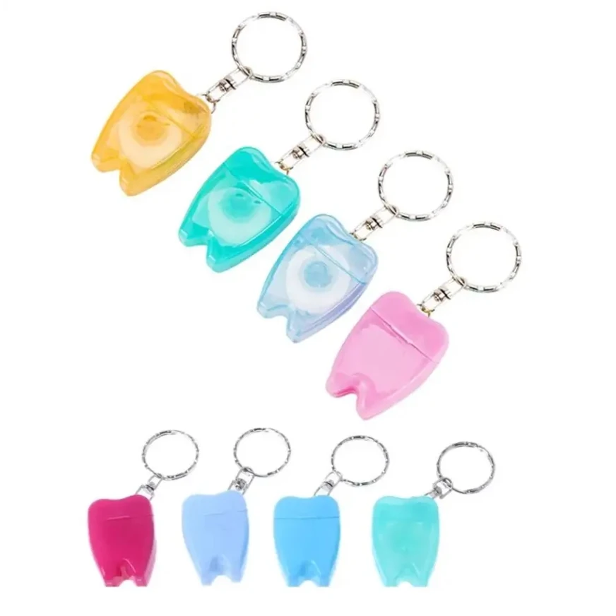 16Yard Portable Dental Floss Teeth Clean Tooth Shape Keychain 1