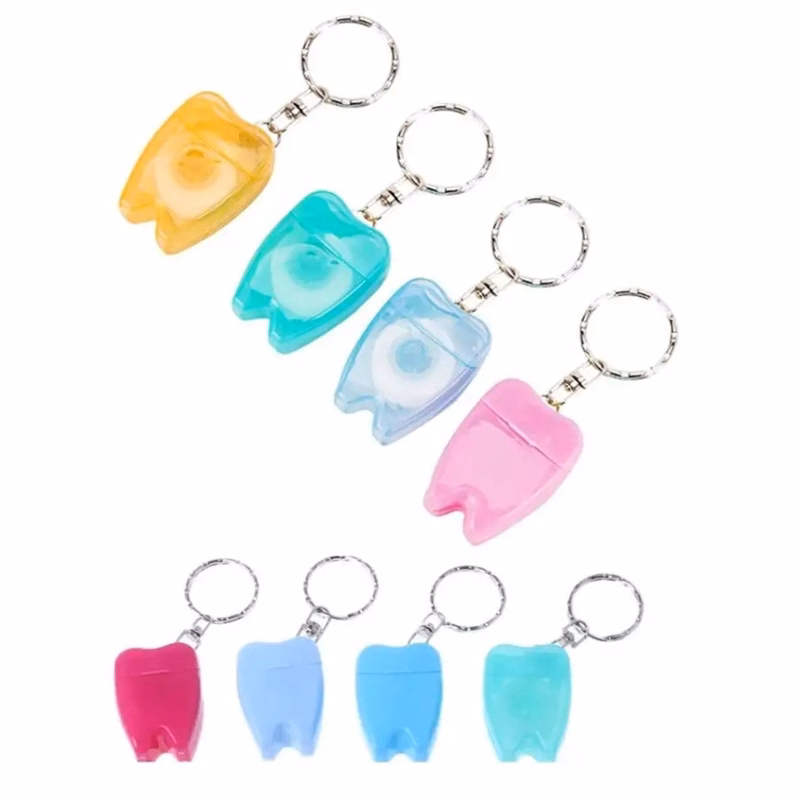 16Yard Portable Dental Floss Teeth Clean Tooth Shape Keychain