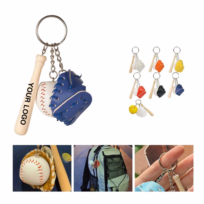 Baseball Keychain with Glove Bat and Ball