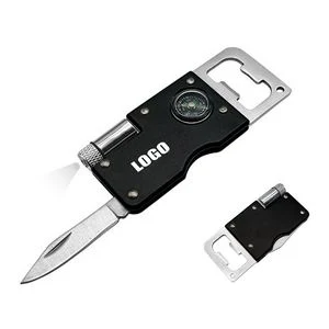 Multifunction Bottle Opener With Integrated Knife Flashlight And Compass 1
