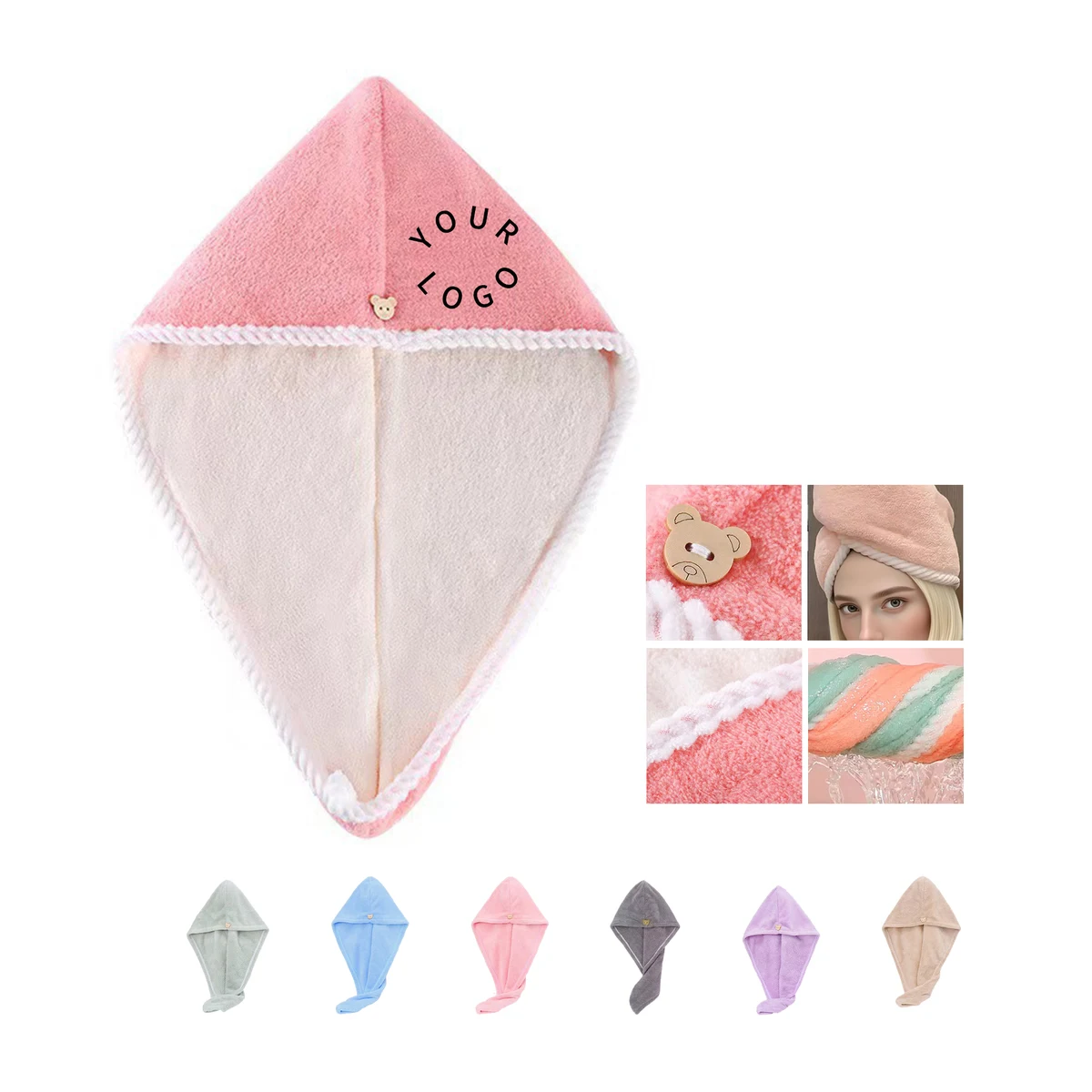 Microfiber Hair Wrap Quick Drying Towel With Button Loop 1
