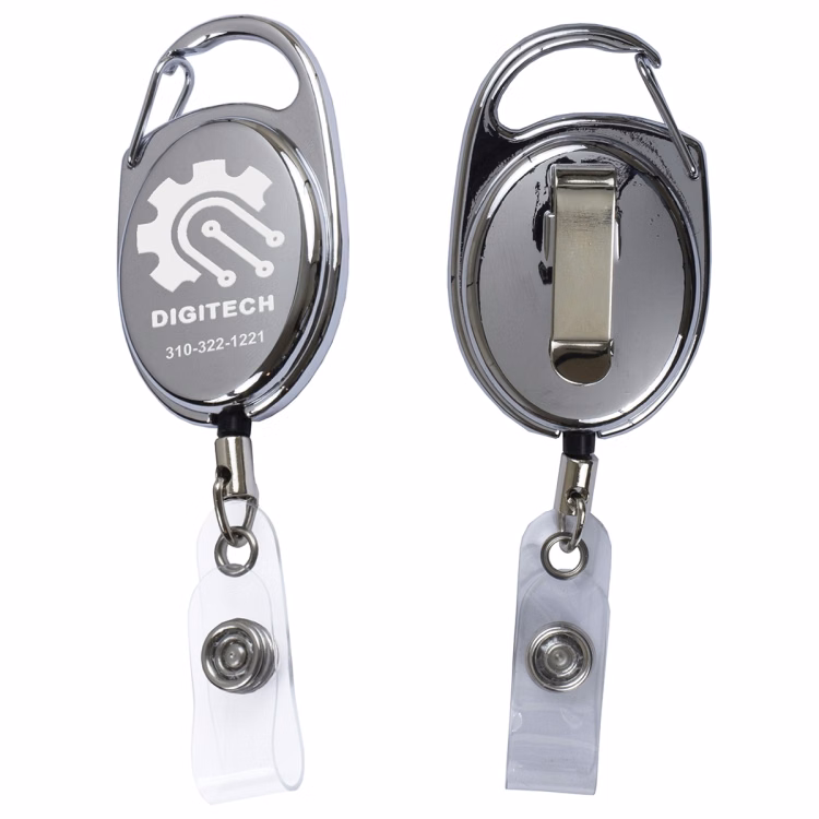"Pataskala" 30" Cord Shiny Chrome Finish Solid Metal Retractable Badge Reel and Badge Holder with L