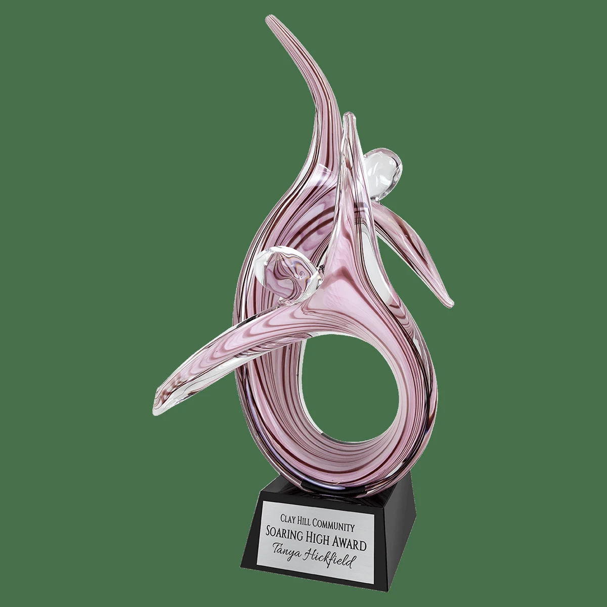 16.5" Duo Figure Rising Pink Art Glass 1