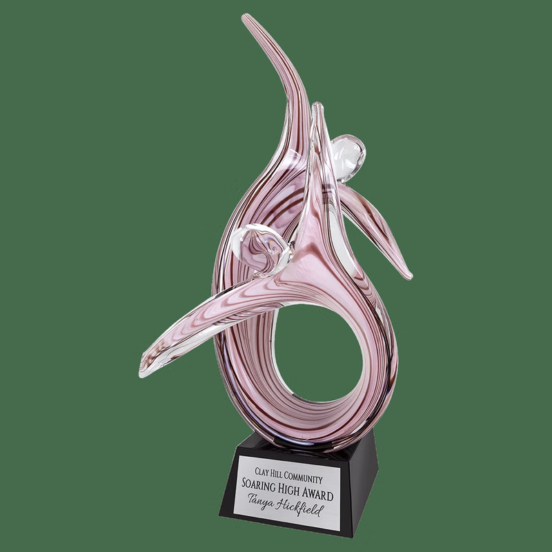 16.5" Duo Figure Rising Pink Art Glass