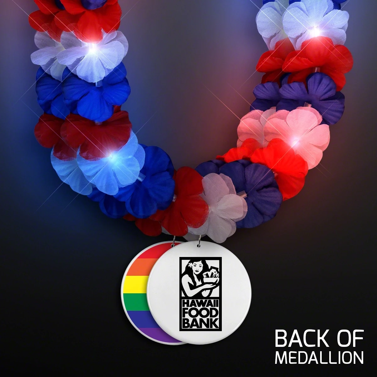 Red, White & Blue LED Hawaiian Lei with Rainbow Medallion 1