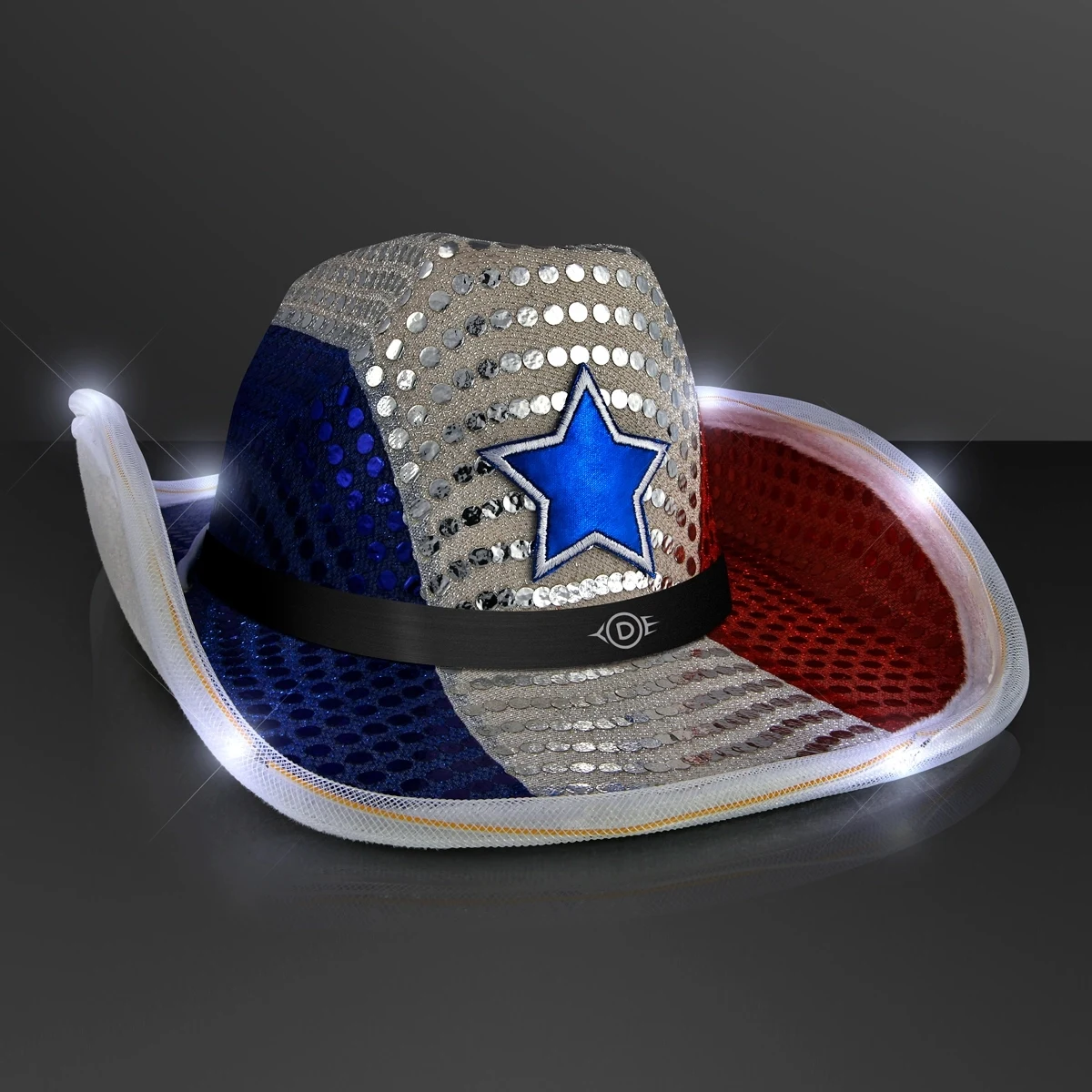 Red, White & Blue LED Cowboy Hat with Black Band 1