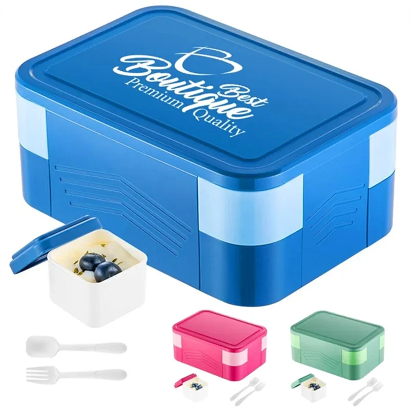 Double Stackable Sauce Bento Box with Cutlery 1