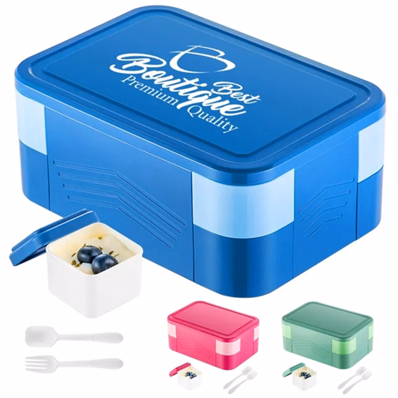 Double Stackable Sauce Bento Box with Cutlery