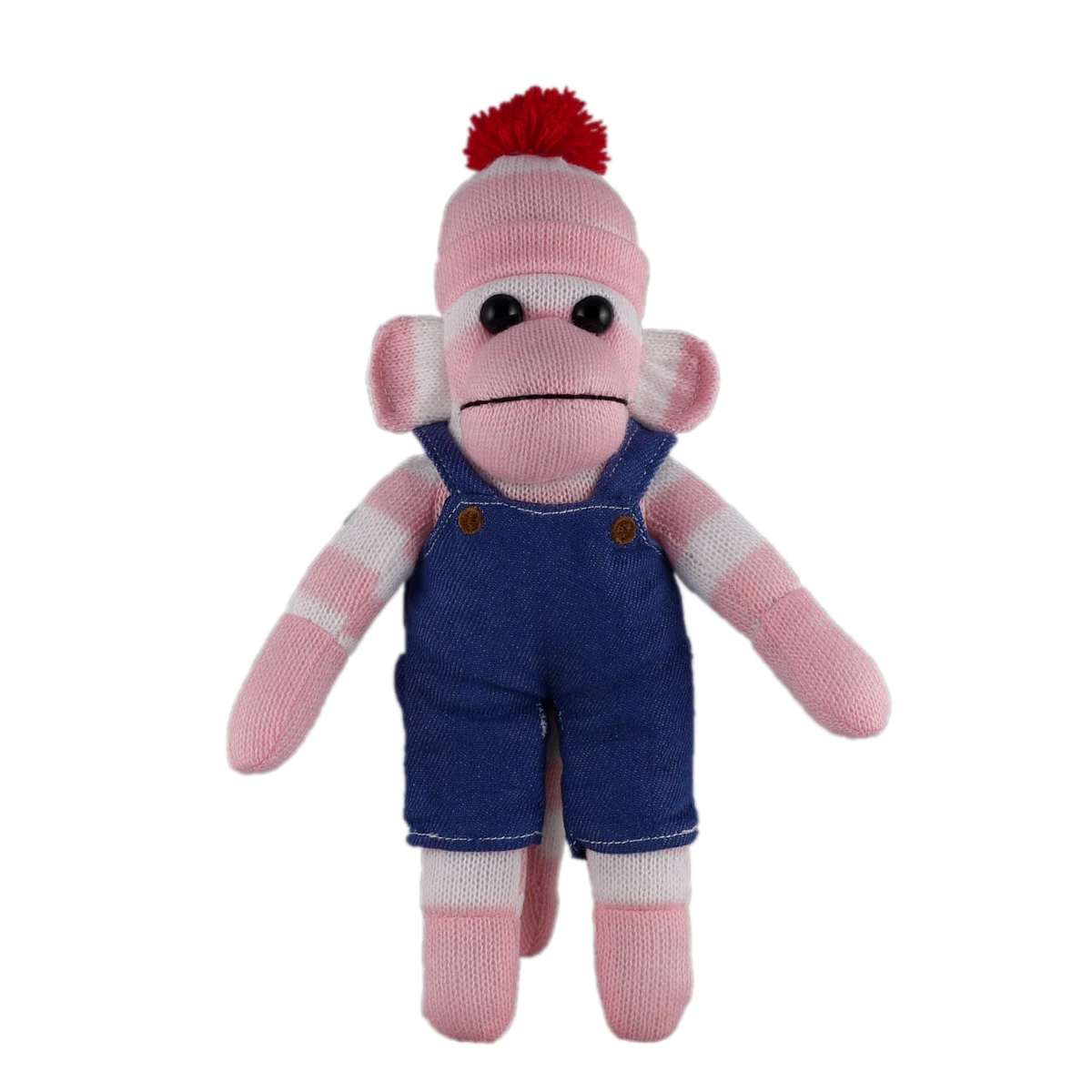 Pink Sock Monkey (Plush) in denim overall. 1