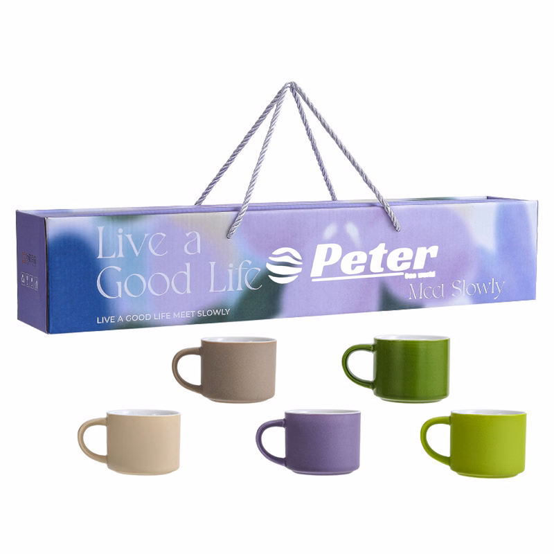5-Piece 2.7oz Ceramic Coffee Mugs Gift Set