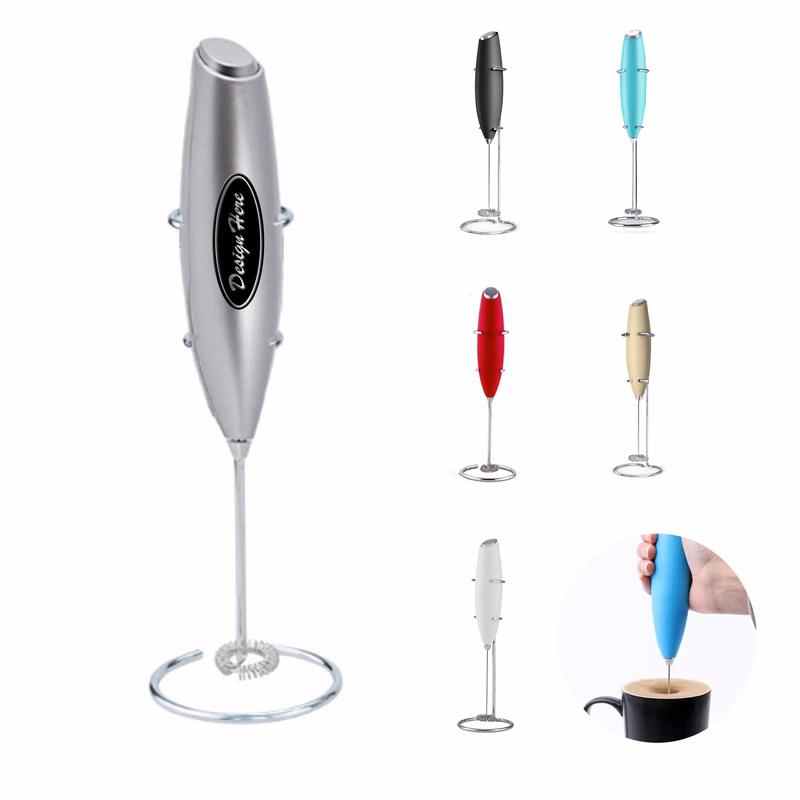 Powerful Handheld Milk Frother Stainless Steel Drink Mixer with Frother Stand