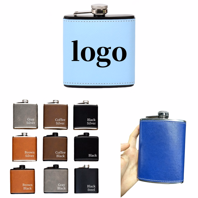 6 OZ Leather Wrapped Stainless Steel Hip Flask
