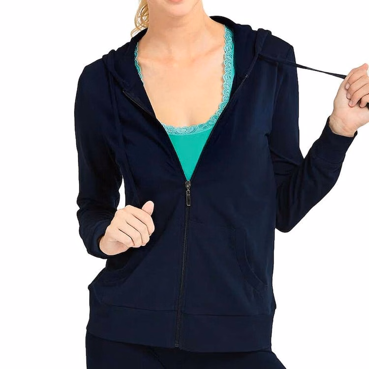Women's Jersey Zip-Up Hoodie Jackets - Small Navy