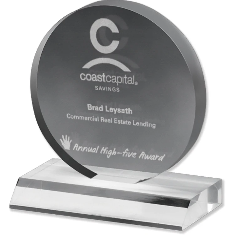 Clear Circle Acrylic Award (5"x 5 1/2"x 3/4") Laser Engraved 1