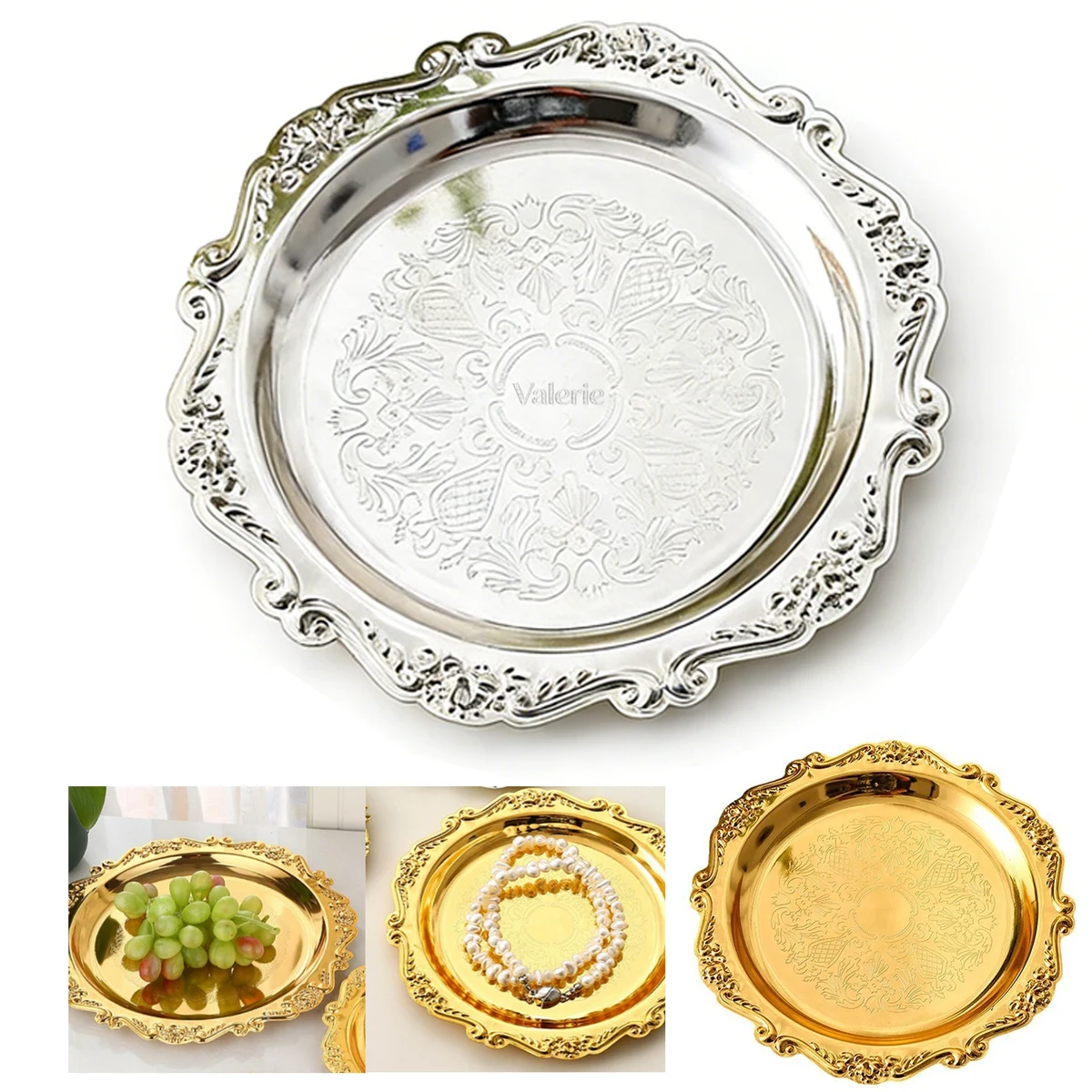 Multifunctional Metal Relief Round Tray 1
