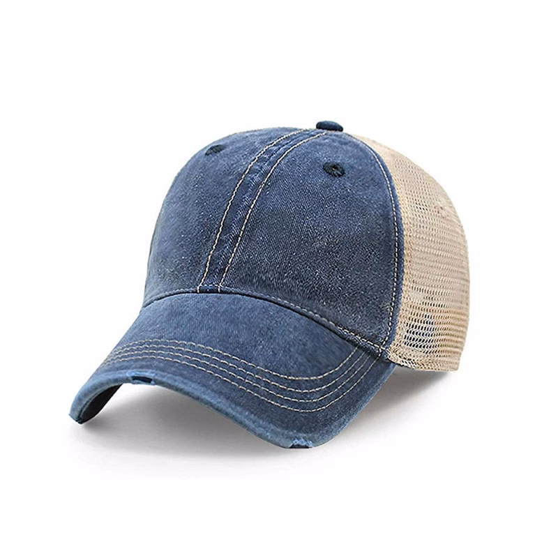 Washed Cotton 6 Panel Mesh Back Cap - In High, Medium & Low Crown Profile