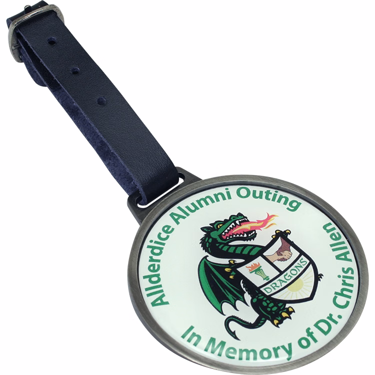 Round Metal Bag Tag with Domed Logo