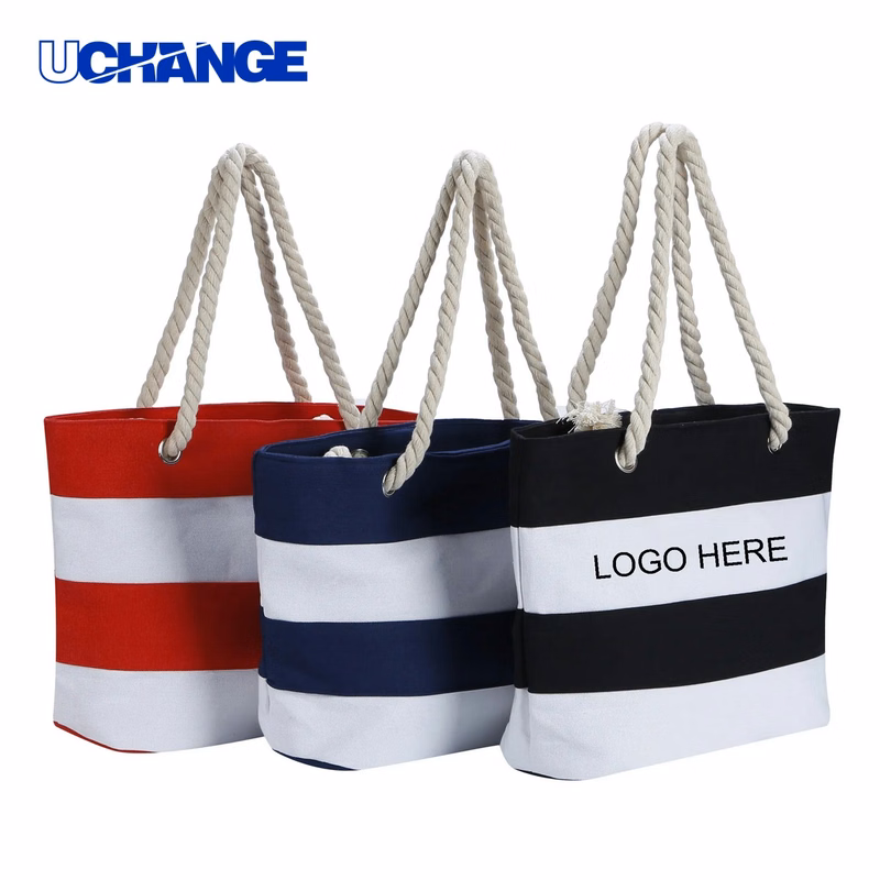 Striped Canvas Tote Large Capacity Daily Carry