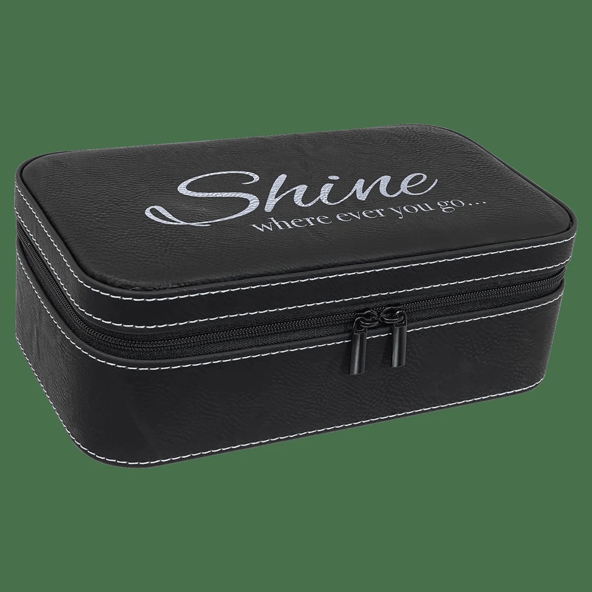 7 1/2" X 4 1/2" Black/Silver Leatherette Jewelry Box 1