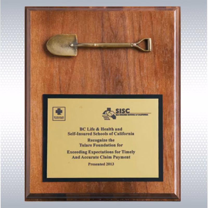 Walnut Wood Plaque w/ Shovel (8" X 10")