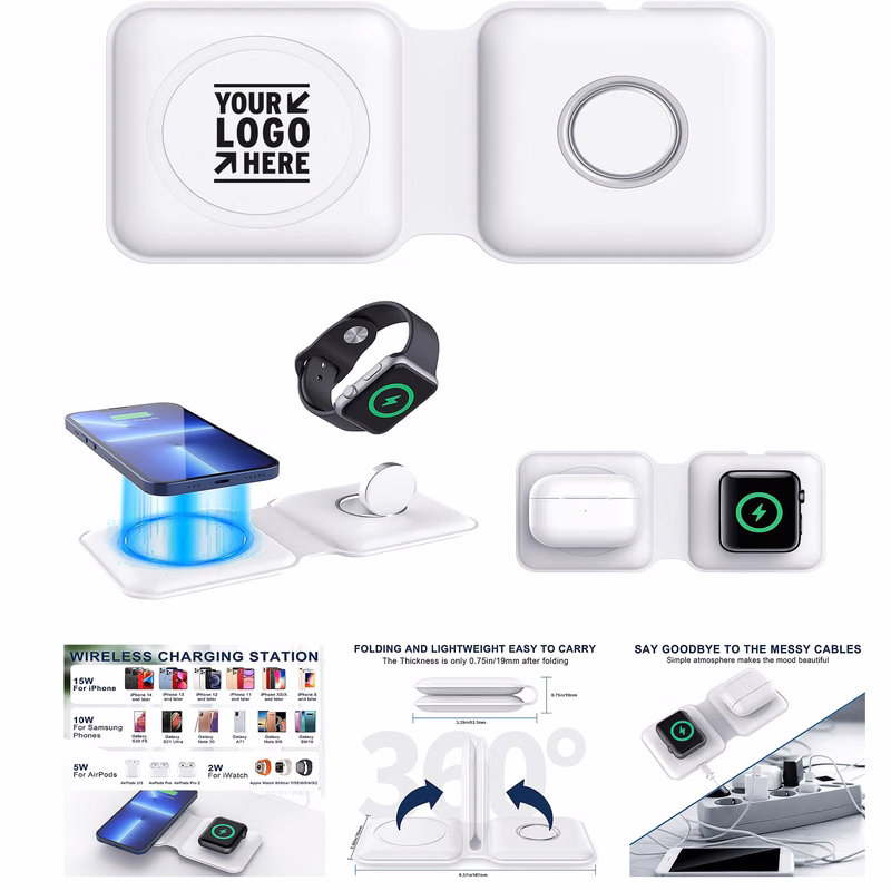 Multiple Devices Portable 2 in 1 Foldable Dock Power Station Magnetic Duo Wireless Charging Pad