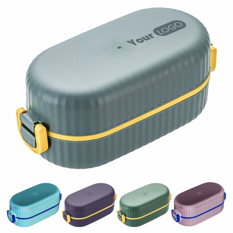 Plastic Convenient Double-Layer Bento Box For Office Workers