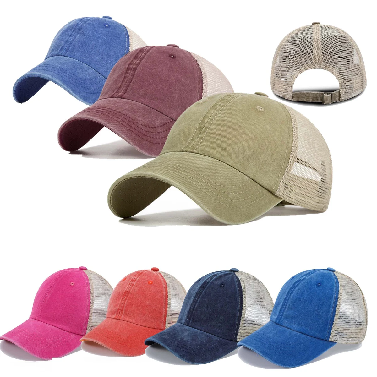 Washed Cotton Baseball Net Cap 1