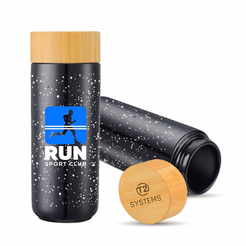 10 oz. Speckled Design Double Wall Ceramic Bottle w/Bamboo Lid