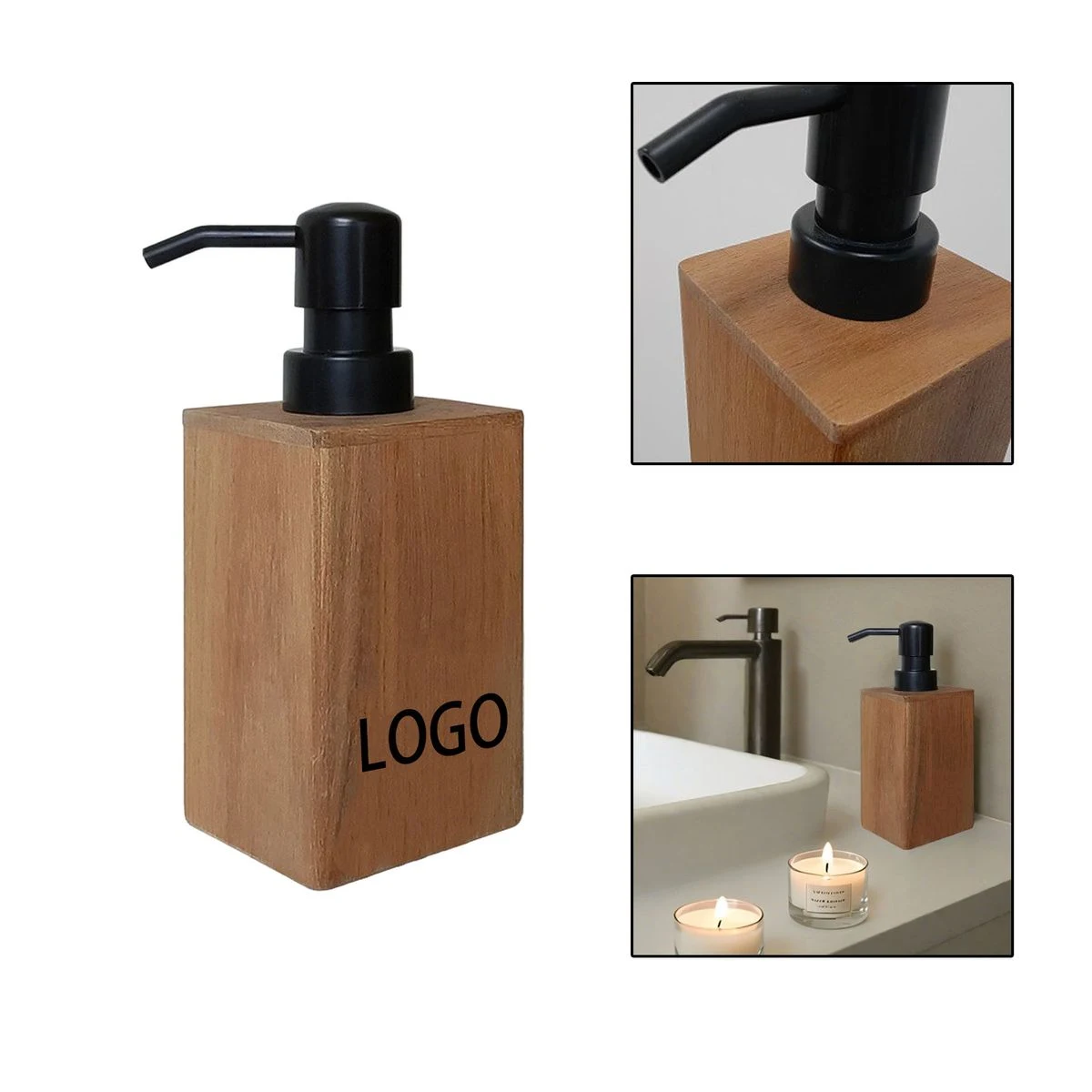 Wooden Refillable Pump Bottle for Bathroom 1