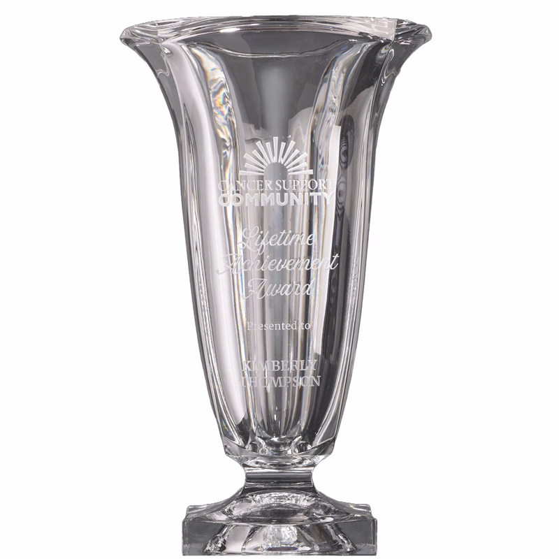 European Clear Crystal Herculean Footed Vase With Square Foot