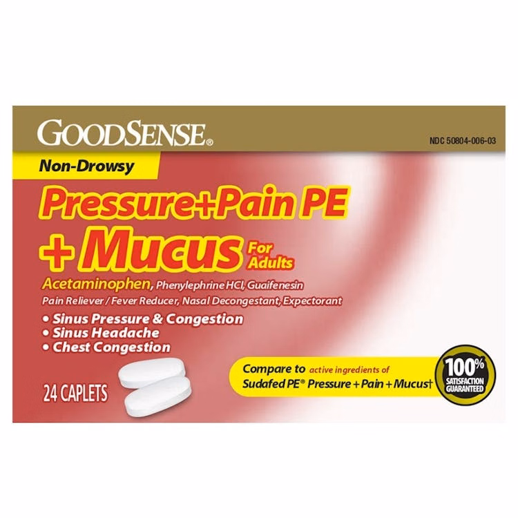 Non-Drowsy Pressure + Pain PE + Mucus Caplets - 24 Caplets