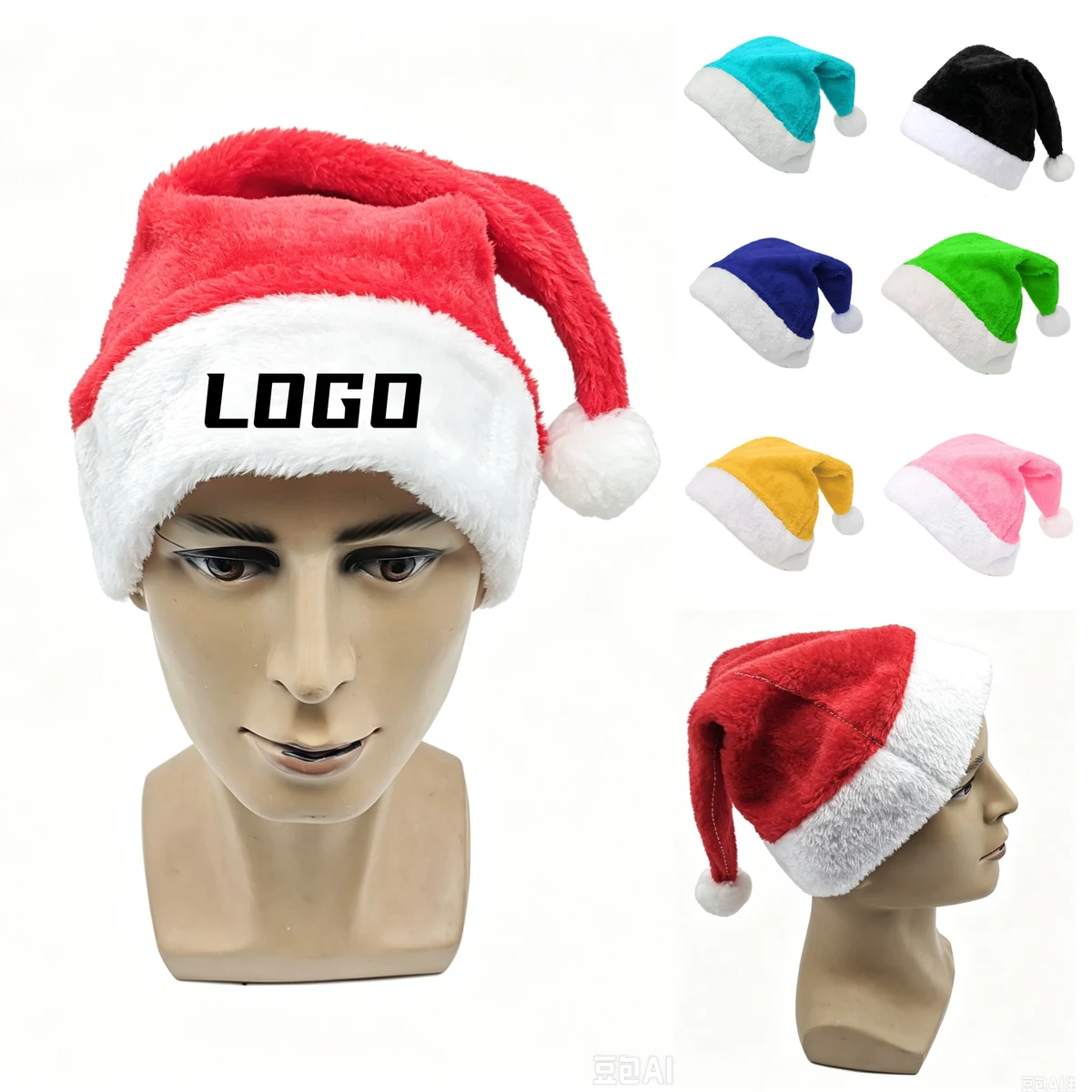 Custom Short Plush Christmas Santa Hat for Adults 1
