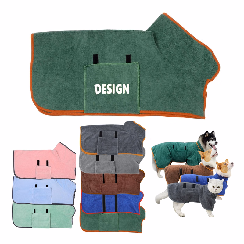 Dog Drying Coat Microfiber Quick Dry Bathrobe With Adjustabl