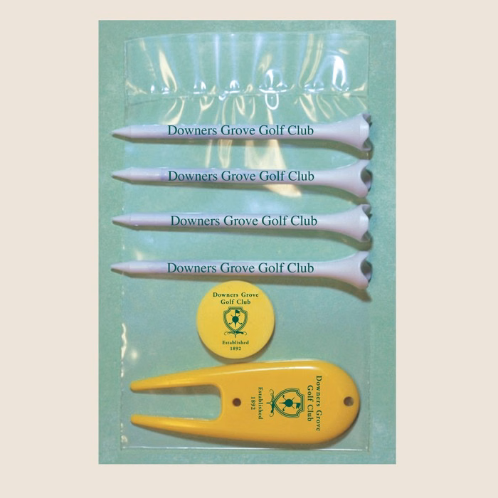 Golf Tee Poly Bag Pack w/ Four 3 1/4" Aerodynamic Tees, 1 Marker & 1 Fixer