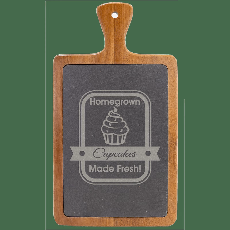 13 1/4" x 7" Charcoal Gray/Brown Acacia Wood/Slate Cutting Board