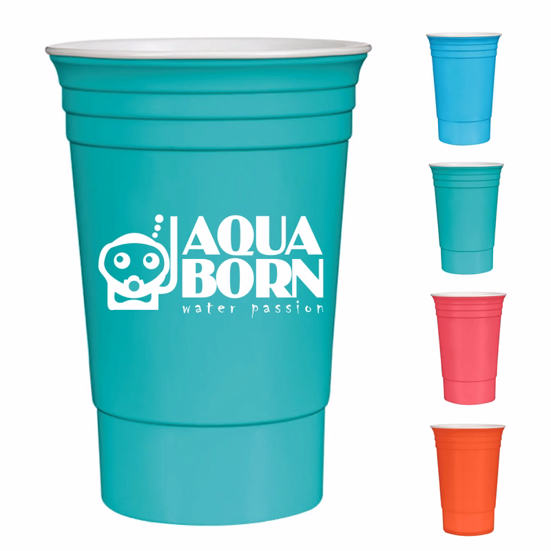 16 oz. Reusable Double Wall Tailgate Party Cup - Bright Line Neon Colors