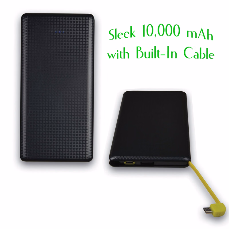 Sleek Portable 10,000 mAh Power Bank w/Built in Cable