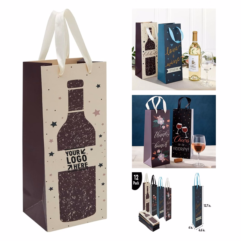 4.6 x 13.7 x 4 Inches Wine Bottle Gift Bag with Handle