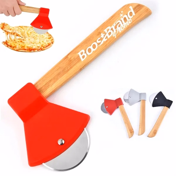 Custom Axe Shaped Pizza Cutter with Bamboo Handle — Fun Kitchen Novelty Tool